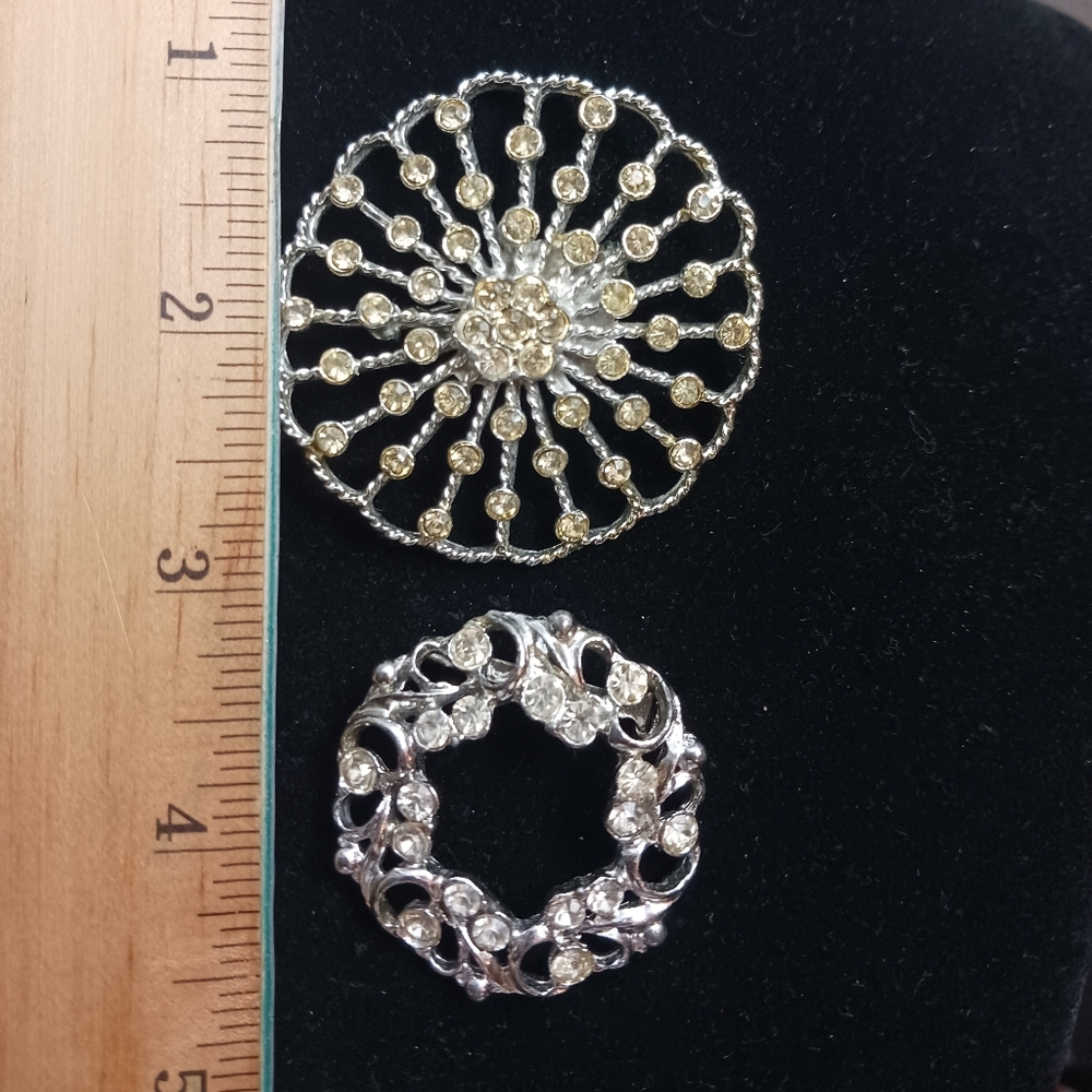 Vintage Rhinestone Brooch Lot, Round , 1.5 Inch, 2 Inches